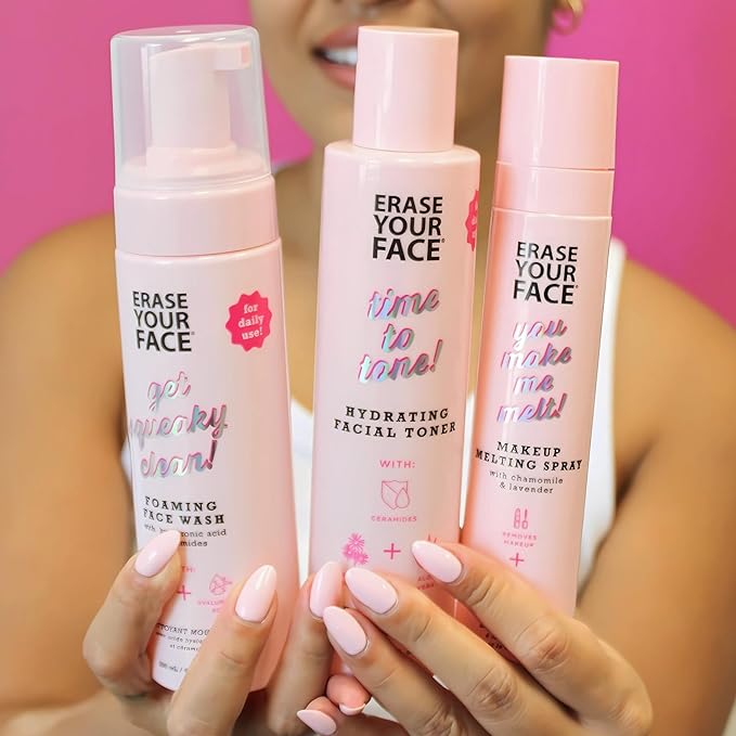 ERASE YOUR FACE Hydrating Facial Toner - Gentle Face Toner Enriched with Aloe Vera & Witch Hazel to Moisturize, Balance & Soften Skin - Preps for Flawless Makeup Application (6.8 Fl Oz)