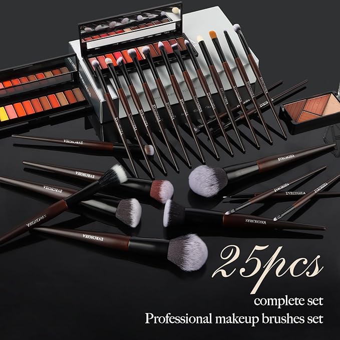 Professional Makeup Brush Set, 25Pcs Powder Foundation Blush Eyeshadow Brushes with Travel Case. All in One Brush Set, Soft Synthetic Vegan & Cruelty-Free(black)
