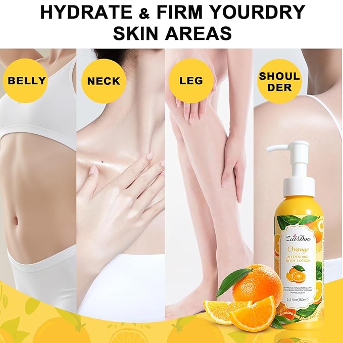 Body Lotion, 24hr Moisturizing & Deep Hydration, Absorbs Instantly Moisturizer for All Skin Types, 5.3 fl oz (1 Pack, Orange)