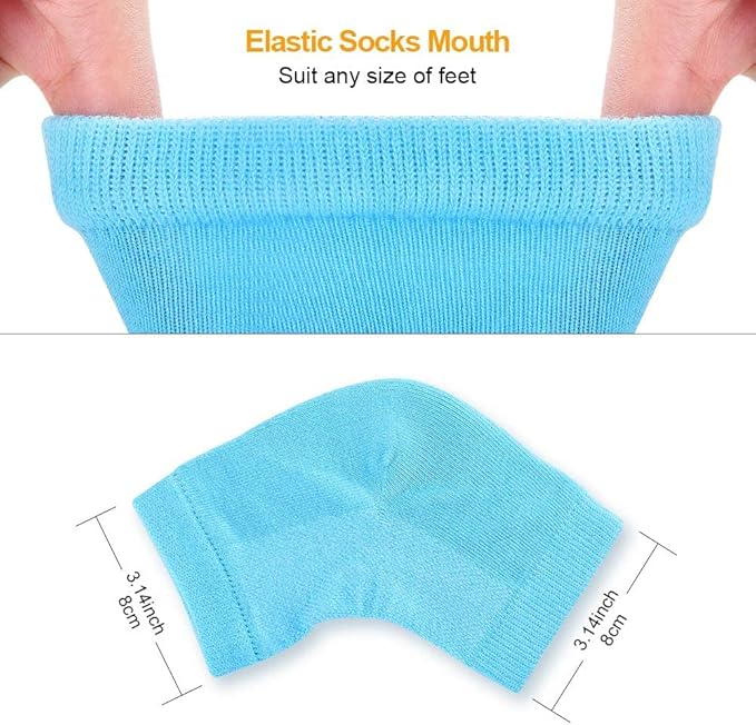 2 Pairs Moisturizing Gel Heel Socks Vented Unisex Day Night Toe Open Feet Care Dry Skin (2P_BlueWhite)