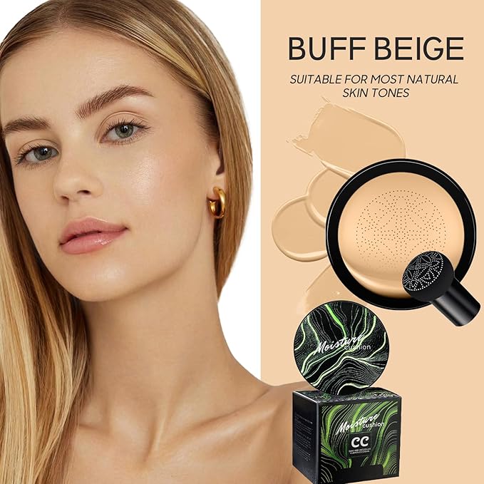 Mushroom Head Air Cushion CC Cream - Tattoo Cover up BB Cream Foundation Makeup Moisturizing Concealer Long-Lasting, Cushion Foundation Full Coverage Self Adjusting (2 PCS Buff Beige)
