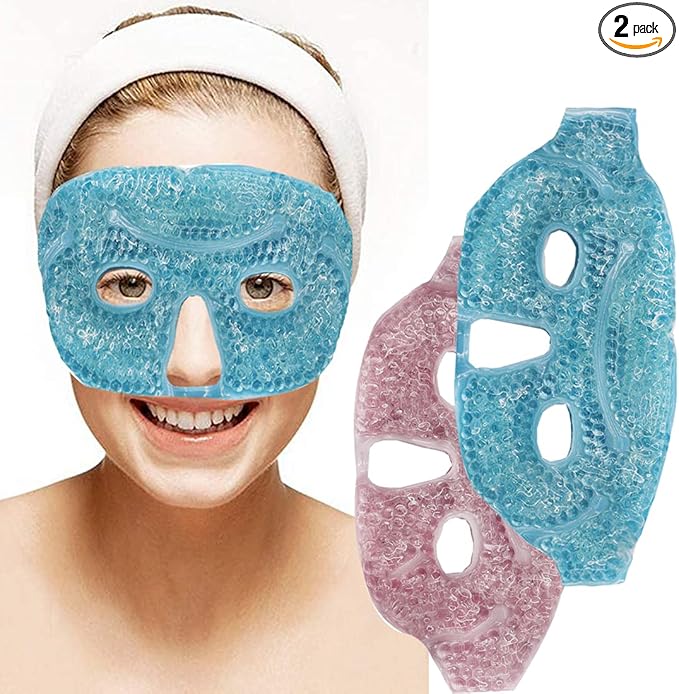 Cooling Gel Eye Mask, Reusable Cold Compress for Puffy Eyes & Dark Circles, Soft Plush Ice Pack for Headache Relief, Sinus Pain, Migraine - 2 Pack