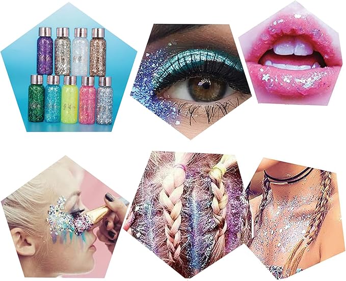 Mermaid Sequins Chunky Glitter Liquid Eyeshadow Glitter Body Gel Festival Glitter Cosmetic Face Hair Nails Makeup Long Lasting Sparkling 30g (#104 Dark Pink)