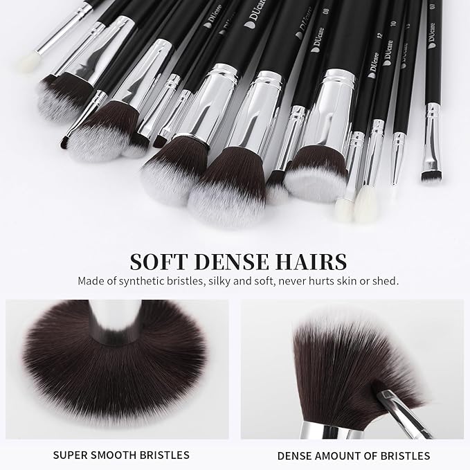 DUcare Makeup Brushes with Travel Bag 15Pcs Makeup Brush Set Kabuki Foundation Blending Blush Eyeliner Shadow Brow Concealer Brushes Kit