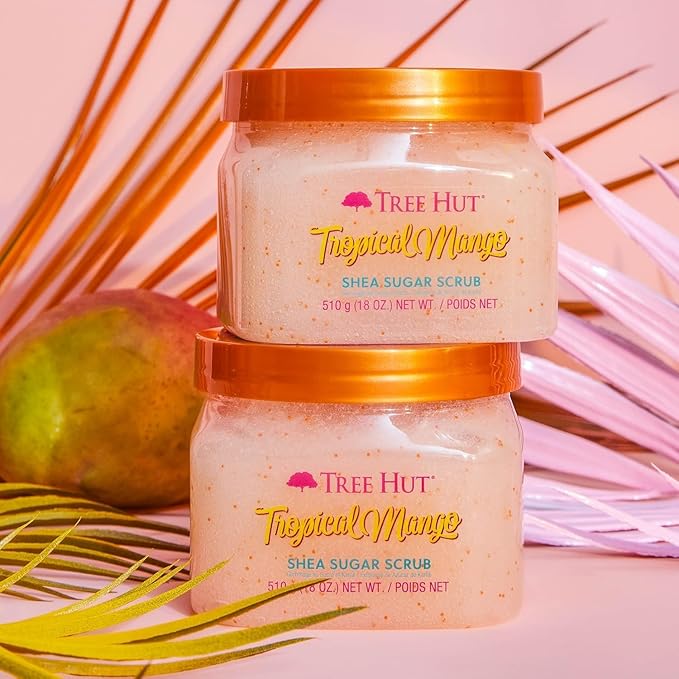 Tree Hut Tropical Mango Body Scrub, Exfoliating & Hydrating Sugar Scrub with Shea Butter & Essential Oils, Smooth Skin, Body Exfoliator For All Skin Types, Self Care Gifts for Women, Vegan, 18 Oz