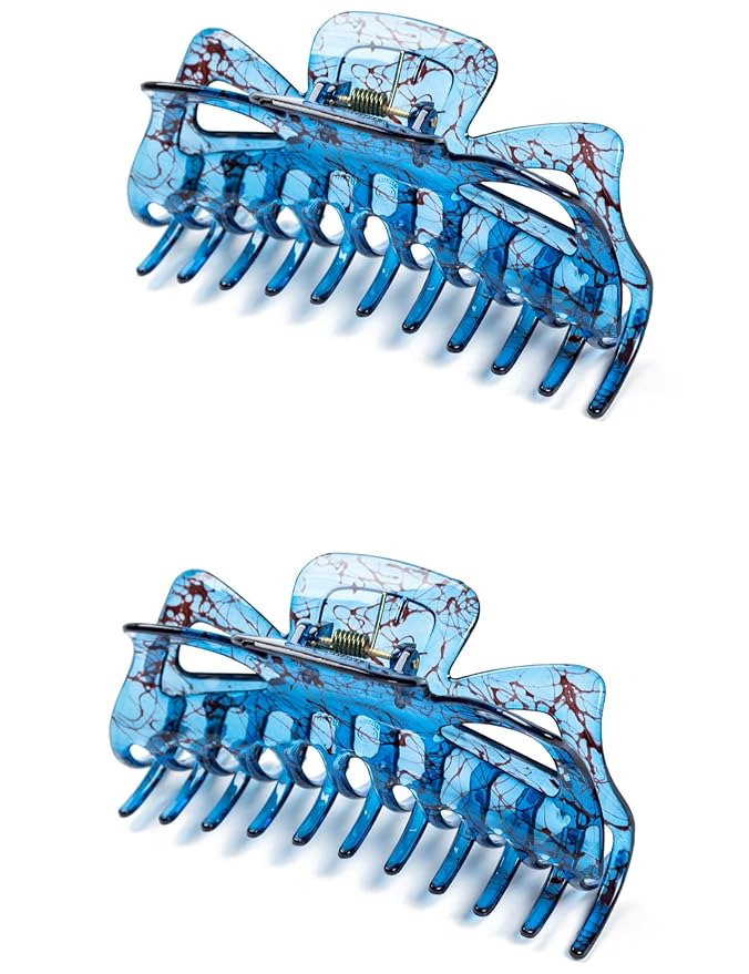 Thick Hair Super Large Clips Crystal Plastic Claw Clamps Hairgrips Clips Accessories for Women, 2 pack. (Blue)