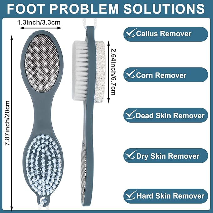 Pumice Stone Brush for Feet 3 Pack Foot Brush Foot Brush for Shower Foot File Callus Remover 4-in-1 with Foot Scrubber, Pumice Stone, Foot Rasp and Sand Paper for Home Foot Care