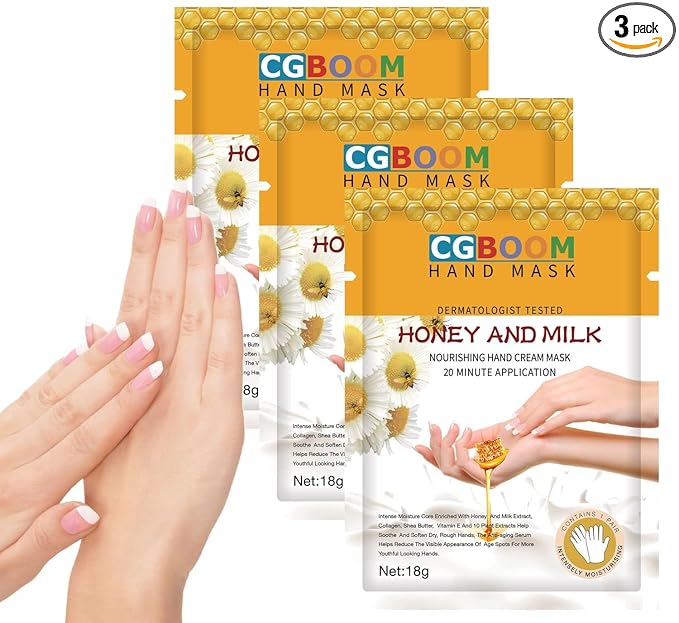 Hand Mask Moisturizing Glove 3 pack, Hand Peel Mask Exfoliating Gloves, Hand Repair Glove for Dry Hands Treatment, Remove Dead Skin, Rough Skin, Honey Milk