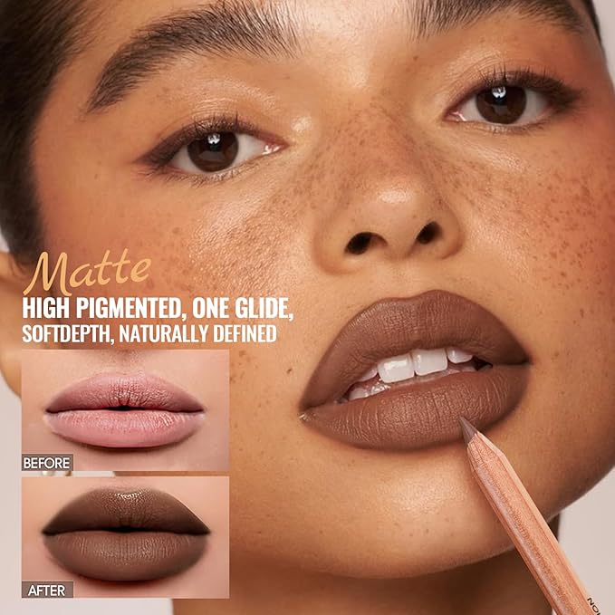 Pudaier Matte Lip Liner Set for Women, Long-Lasting Lip Makeup, Smooth LipLiner Kit with 6 Colors Lipliner & Sharpener, Waterproof Lip Liner Pencil for Defining & Filling Lips, Nude-Brown