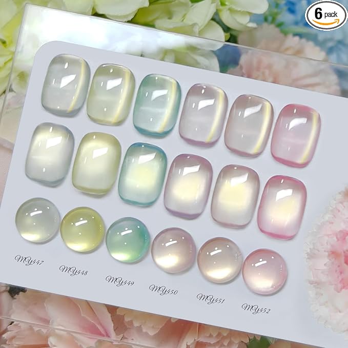 Born Pretty Golden Mirage Cat Magnetic Eye Gel Nail Polish Set,6 Colors Spring Summer Gold Glitter Pink Green Magnetic Gel Polish Kit Soak Off U V Gels DIY Art for Girls Women