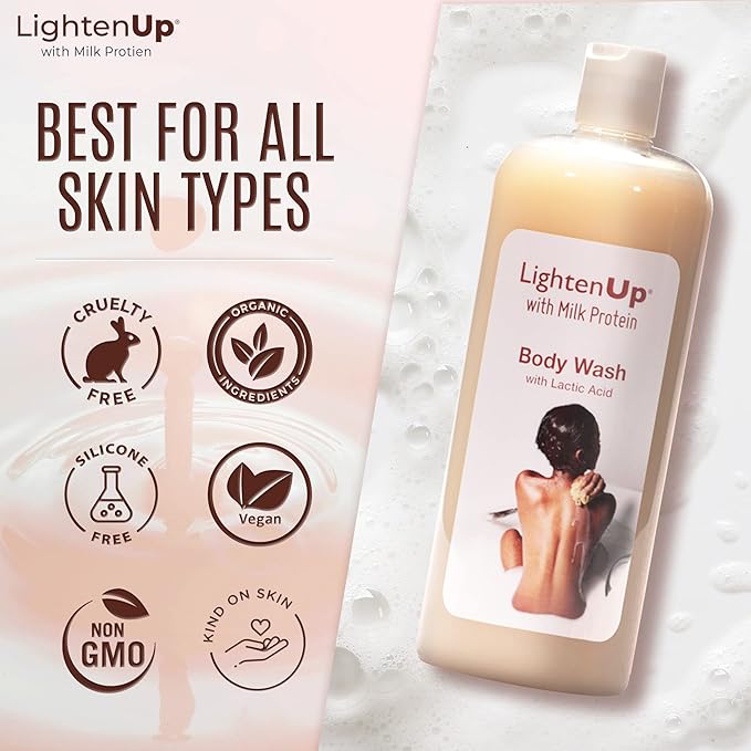 OMIC Lighten-Up LightenUp Lactic Acid Body Wash - 33.8 Fl oz / 1000 ml - Exfoliating Shower Gel, with Shea Butter, Coconut Oil, For All Skin Types