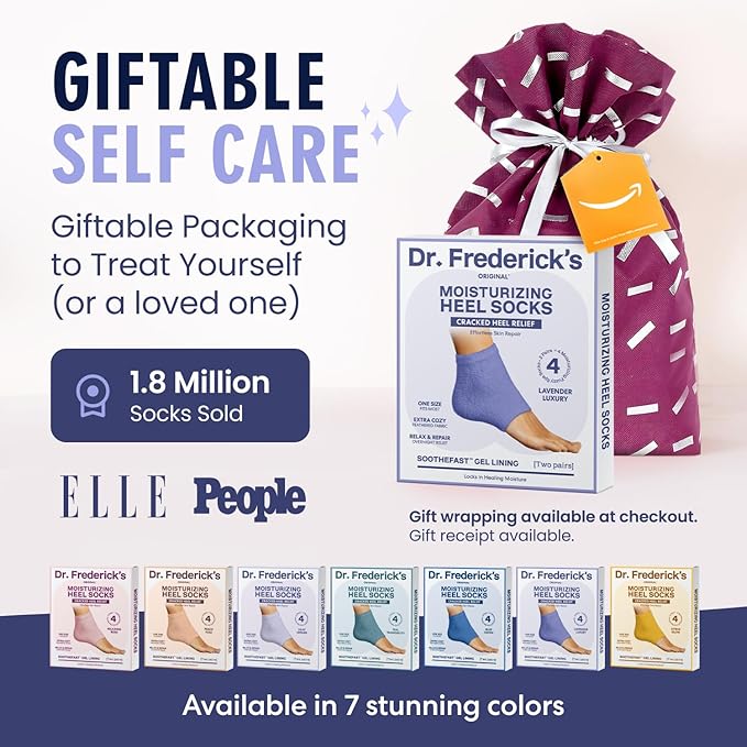 Dr. Frederick’s Original Moisturizing Fuzzy Heel Socks - Cozy Gel-Lined Socks for Dry Cracked Heels - 2 Pairs - Overnight Foot Care with Olive Oil, Vitamin E - Gifts for Women & Men - Lavender Luxury
