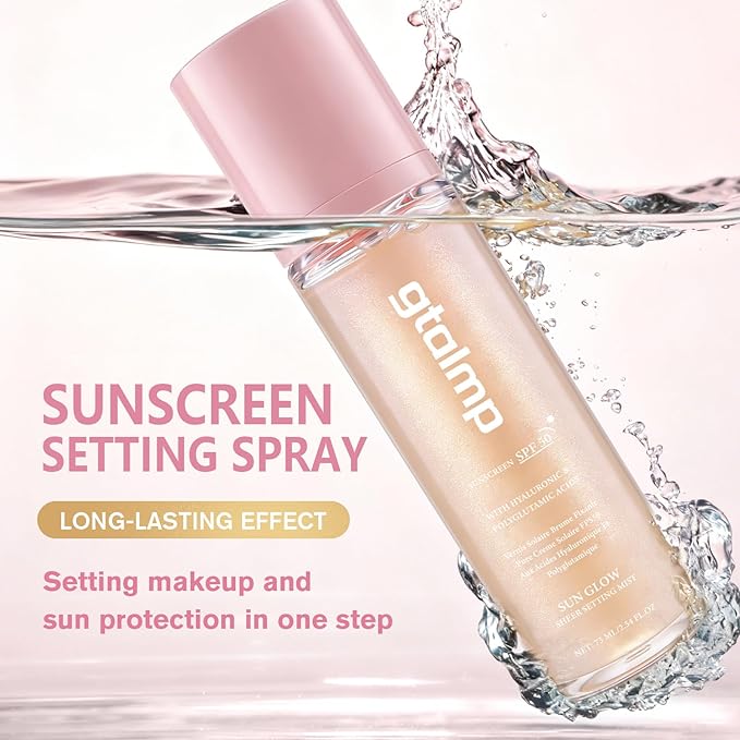 Sheer Setting Mist Sunscreen SPF 50, Glitter Body & Face Sunscreen Spray, Weightless, Fast Drying Setting Spray for a Hydrated, Dewy Finish, Beach, Festival, Summer Vacation (1 Pack)