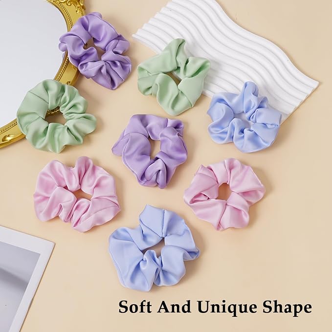 Aesthetic Satin Scrunchies for Women – 8PCS Pastel Colors Silk Hair Ties – No Crease, Frizz-Free, Soft Macaron Hair Bands for Thick & Thin Hair, Cute Stylish Hair Accessories