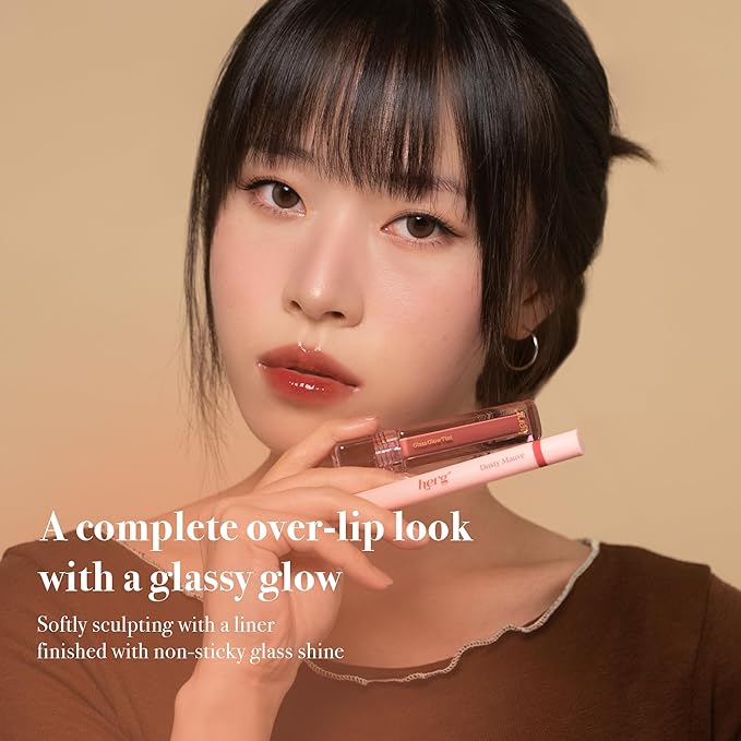 Epielle x herg Over Lip Glow Duo Lip Liner & Lip Tint, Soft Sculpting and Non-Sticky Glass Shine Korean Lip Liner Set, Dusty Mauve & Plum Whisper