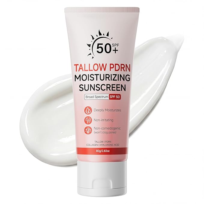 Beef Tallow Sunscreen with Non-Nano Zinc Oxide, Mineral Sunscreen SPF 50 for Face and Body, Salmon PDRN Sunblock Moisturizing Sun Screen for Sensitive Skin & Kids, 2.82 OZ (80g)