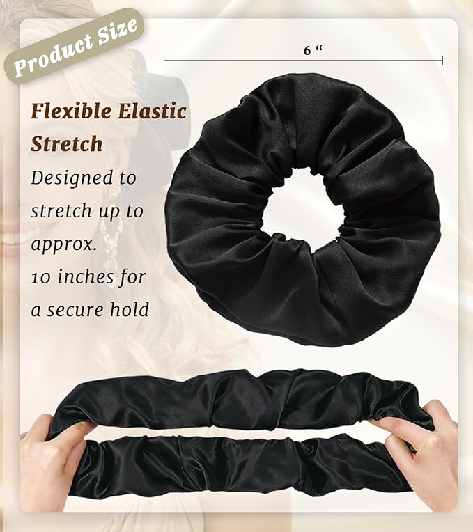 30 Momme 100% Mulberry Silk Scrunchies for Women and Girls, Oversized XL Hair Tie for Sleeping, Soft Smooth for No Damage Hair Care Sleeping (Black)