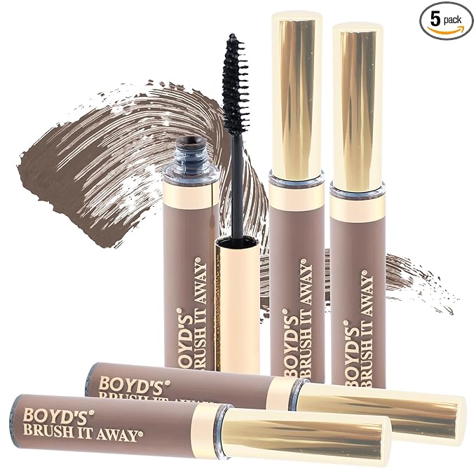 Boyd’s Brush It Away | Grey Hair Root Touch Up for Women & Men | Temporary Hair Color Mascara | Quick-Dry Water-Resistant Concealing Formula | Light Brown, 5-Pack