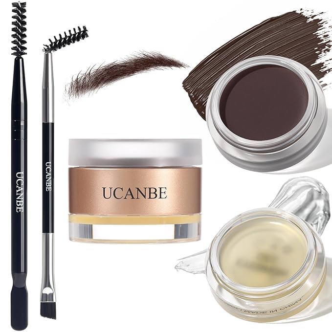 UCANBE Waterproof Eyebrow Gel + Eyebrow Styling Wax 2 in 1 Makeup Kit with 2 Pcs Dual-ended Adjustable Freely Eyebrow Brush Makeup Long Lasting Eyebrows (05 Gel/Dark Brown Pomade, Standard)
