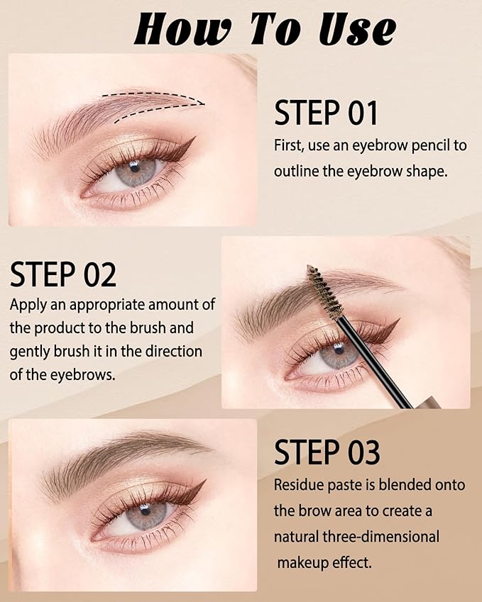 Light Brown Tinted Eyebrow Gel, 2 Pcs Long Lasting Waterproof Eye Brow Tinting Kit, Smudgeproof Eyebrow Mascara Glue, Ultra-Fine Brush Brow Filler Stain,Women's Mother's Day Makeup Gifts for Women-05
