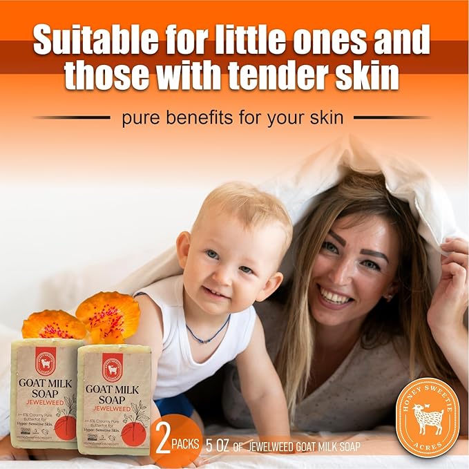 Honey Sweetie Acres 2-Pack Jewelweed Goat Milk Soap - Handmade 5 oz Bar, Made with Natural Ingredients, Moisturizing & Gentle, Made in the USA