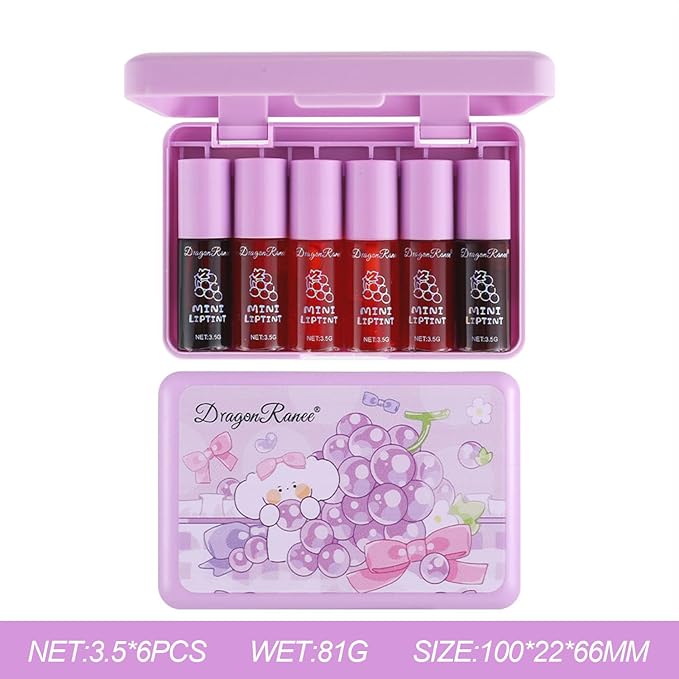 Eakroo 6 Colors Grapes Lip Tint Stain Set, Korean Lip Gloss Watery Lip Stain, Lipstick for Women, Lip Gloss for Girls, Blush for Cheeks, Non-Stick Cup, Waterproof, High Pigment, Lip Tint Makeup