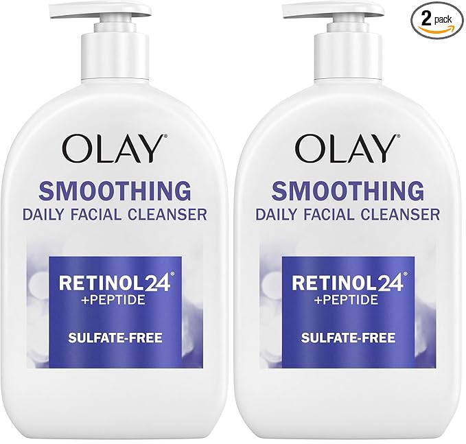 Olay Face Wash,Daily Facial Cleanser with Retinol,Peptides & Glycerin - Smoothing,Noursihes Skin Surface,Hydrates while Cleansing - Sulfate-Free,Paraben-Free,16 Oz,(Pack of 2)