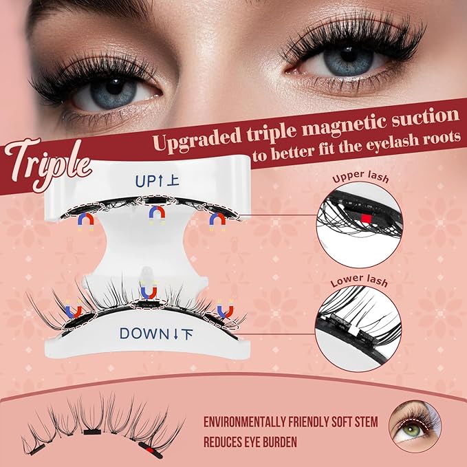 Higu clace 4Pairs Magnetic Eyelashes with Applicator Soft Magnetic Lashes Natural Look Wispy Magnet Lashes Without Eyeliner Easy to Wear and Remove(DJCX-B04)