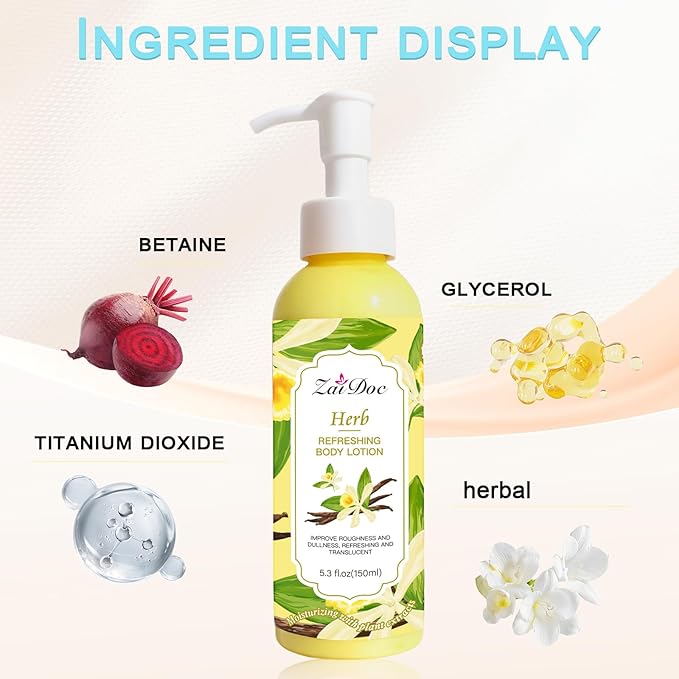 Body Lotion, 24hr Moisturizing & Deep Hydration, Absorbs Instantly Moisturizer for All Skin Types, 5.3 fl oz (1 Pack, Herb)