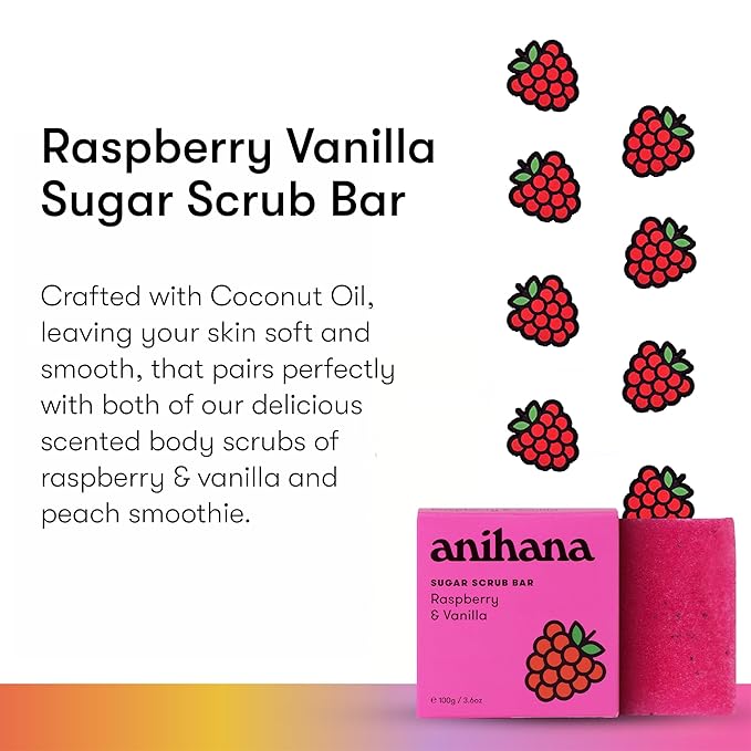 ANIHANA Sugar Scrub Soap Bar with Coconut Oil, Moisturizing, Gentle, Exfoliating Body Scrub, Refreshing Raspberry and Vanilla Scent, 3.6 Oz