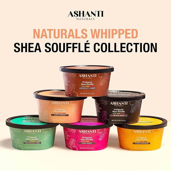 Ashanti Naturals Scented Whipped Shea Butter for Skin | African Body Butter for Women w/Coconut, Almond Oil (Juicy Peach Souffle, 8 oz)