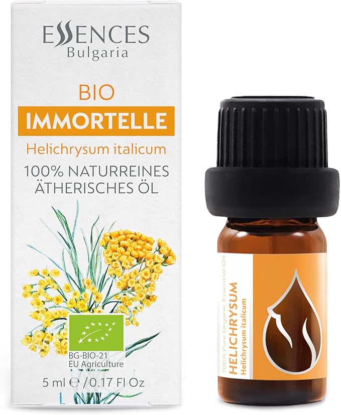 Essences Bulgaria Organic Helichrysum Essential Oil 1/6 Fl Oz | 5ml | Helichrysum italicum | 100% Pure and Natural | Undiluted | Therapeutic Grade | Family Owned Farm | Steam-Distilled | Non-GMO