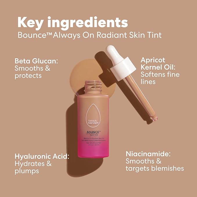 Beautyblender 12-Hour Always on Radiant Skin Tint, Breathable Serum Foundation Stays Put for All Day Long Wear, Infused with Hyaluronic Acid & Niacinamide, Tan 3