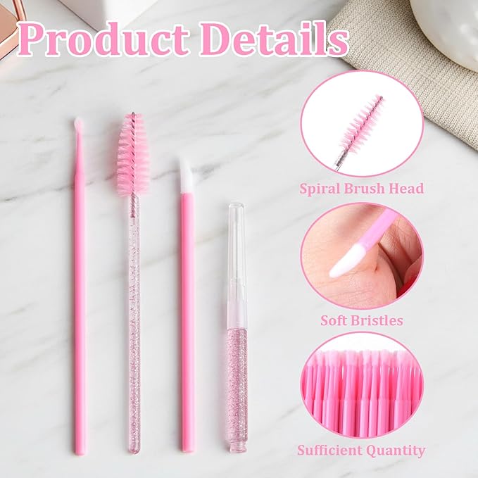 230 Pcs Micro Eyebrow Lash Spoolies Set Lash Lift Kit Eyelash Extension Supplies Pink Brow Lamination Supplies Disposable Eyebrow Spoolies Brush Lip Applicators Micro Swab Brush for Eyelash Extension