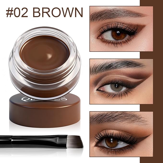 2 in 1 Black and Brown Gel Eyeliner Set Water Proof Smudge Proof, Last for All Day Long, Work Great with Eyebrow, 2 Pieces Eye Makeup Brushes Included