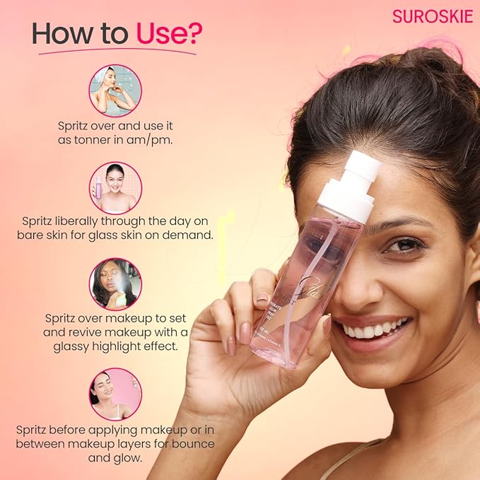 Suroskie Roses Glass Skin Mist 100Ml | 2 in 1 Face Toner + Makeup Setting Spray | Rose Water for Face with Aloe Vera & Lotus | Toner for Glowing & Hydrating Skin | All Skin Types | for Men & Women