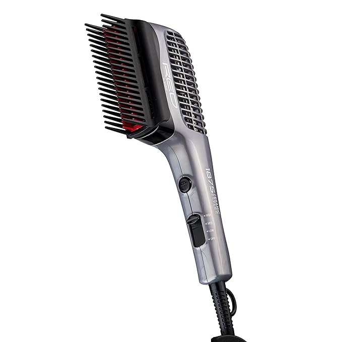 Red by Kiss 1875 Ceramic Ionic Hair Styler, Blow Dry Comb with 3 Attachments Including Detangler Pik, 4 Heat Settings & Cool Shot for Fast Drying, Straightening & Silk Press on All Hair Types