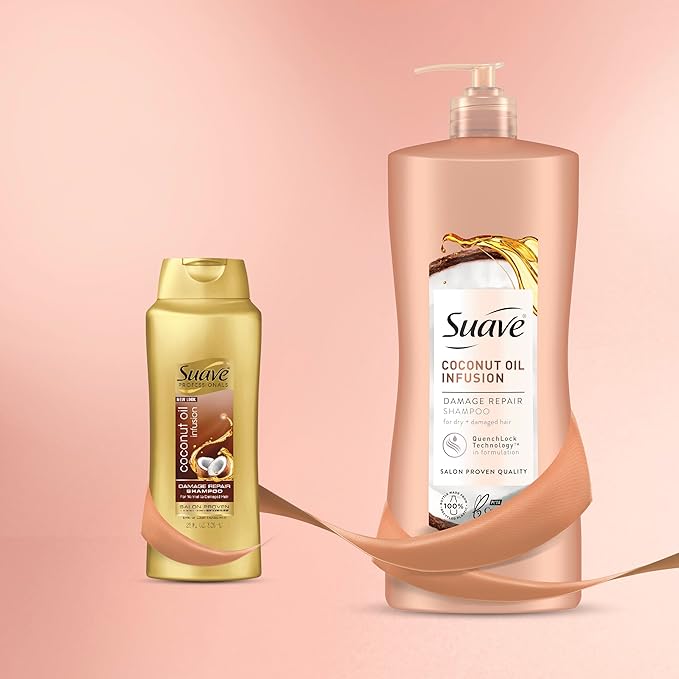 Suave Coconut Oil Damage Repair Shampoo, for Normal, Dry and Damaged Hair, with Pure Coconut Oil Infusion, 28 oz Pack of 4