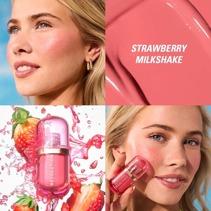 Revolution, Superdewy Liquid Blush Burst, Buildable Color for Cheek, Serum Formula with Peptides & Hyaluronic Acid, Vegan & Cruelty-Free, Strawberry Milkshake Cool Pink, 0.14 oz