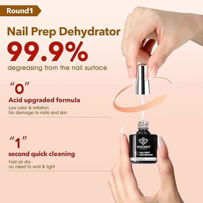 modelones 9 in One X Gel Nail Glue Prep Dehydrator for Nail Tips, Acrylic & False Press On Nails, Blooming Gel Adhesive Bond Base Coat Long Lasting Need U V DIY Home Salon Manicure Gift For Women