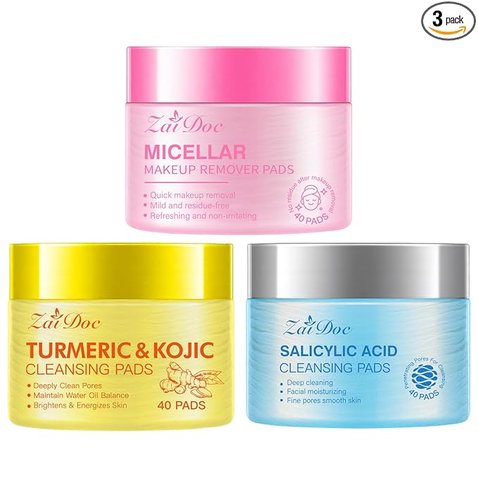 3 Sets Remover Wipes, with Turmeric & Salicylic Acid, Exfoliating Face Cleansing Pads for Hydrating, Moisturizing & Calming for Sensitive Skin