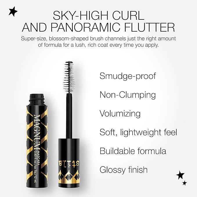 stila Magnum XXX Lash Mascara, Black Voluminous Sky-High Volume, Curl, Lift, Full Length Lightweight, Long-Lasting Eye Makeup Formula 0.40 Fl. Oz.