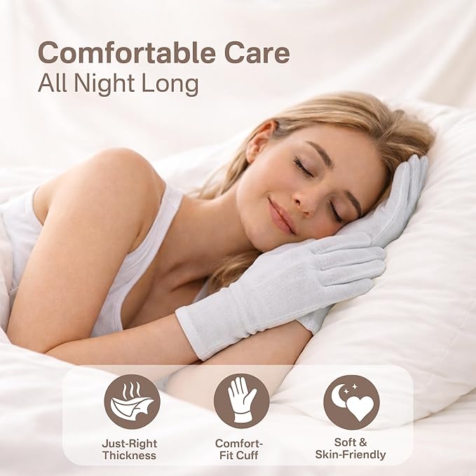 Cotton Gloves for Dry Hands Sleeping – 12 Pairs 100% Cotton Moisturizing Gloves Overnight, Breathable Reusable Spa Care White Gloves Costume for Hand Repair