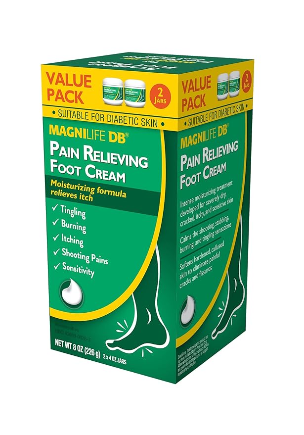 MagniLife DB Pain Relieving Foot Cream, 4 Oz Jar (2 Pack) Calming Relief for Burning, Tingling, Shooting & Stabbing in Feet & Legs, Moisturizing & Hydrating Foot Cream for Diabetic & Sensitive Skin