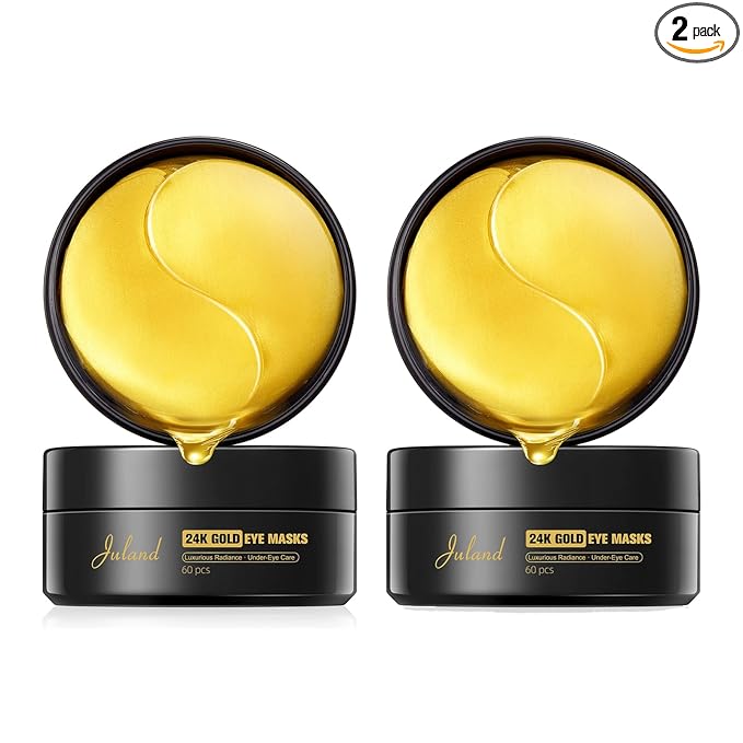 Juland Under Eye Patches 60PCS, 24K Gold Collagen Eye Mask for Puffy Eyes, Hydrating Eye Pads with Hyaluronic Acid, Vitamin C & Castor Oil, Anti-Aging Under Eye Treatment to Smooth Fine Lines, 2Pack