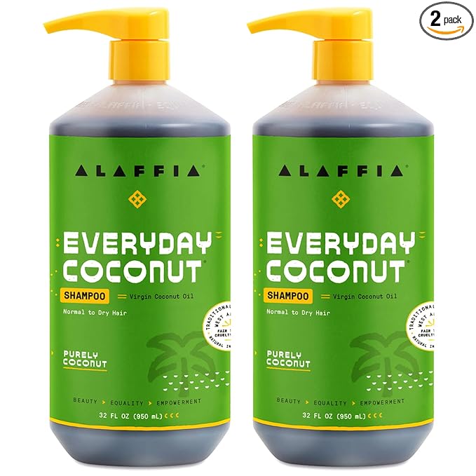 Alaffia Shampoo, EveryDay Coconut 2-Pack – Purely Coconut Shampoo with Coconut, Ginger & Coffee Extracts for Clarifying Normal to Dry Hair, 32 Oz Ea