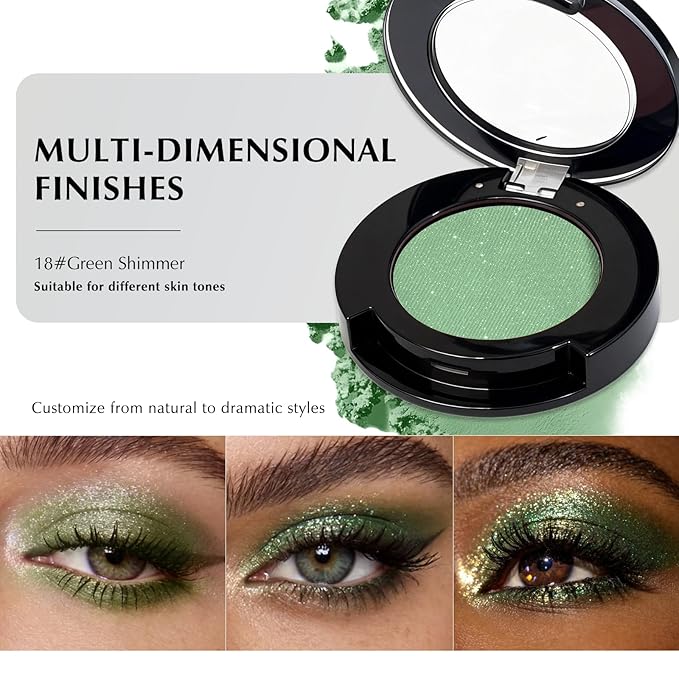 Green Shimmer Eyeshadow Palette, Mini Monochrome Eye Shadow for Older Women, Pigmented Sparkly Glitter Eyeshadow Powder Compact sombras para ojos, Naturing-Looking Smooth Blendable Color