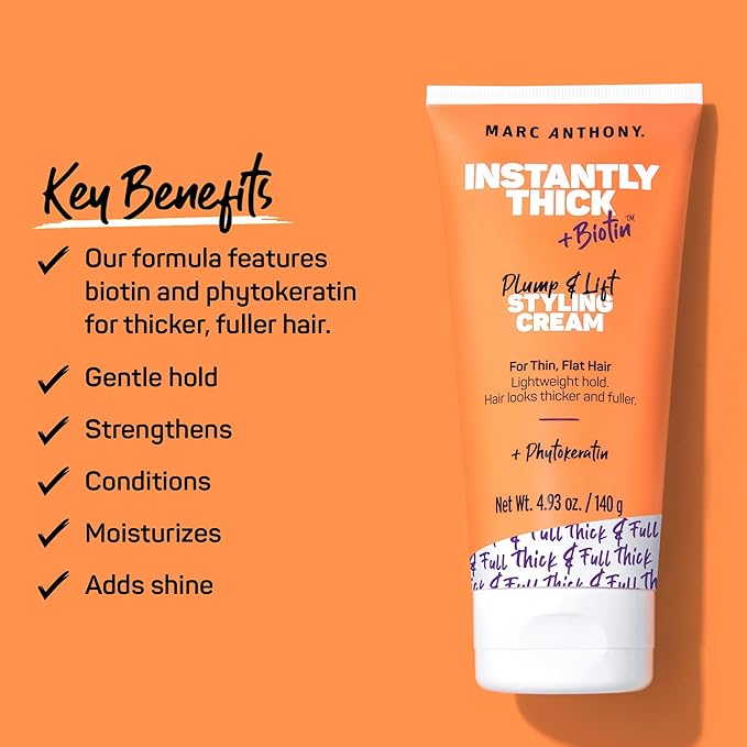 Marc Anthony Hair Thickening Styling Cream for Thin & Flat Hair, Instantly Thick - Volumizing Hair Cream with Biotin, Lightweight Hold for Thicker Fuller Hair - Sulfate-Free Haircare Products