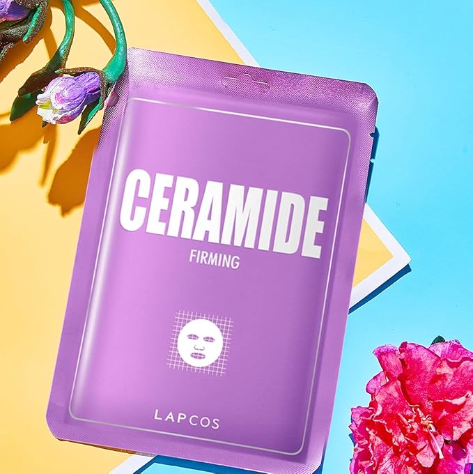 LAPCOS Derma Ceramide Sheet Mask - Hydrating & Firming Face Mask with Althaea Flower Extract for Dull Texture & Skin Barrier Repair - Highly Breathable TMF-Cell Sheet - Korean Skin Care (Pack of 5)