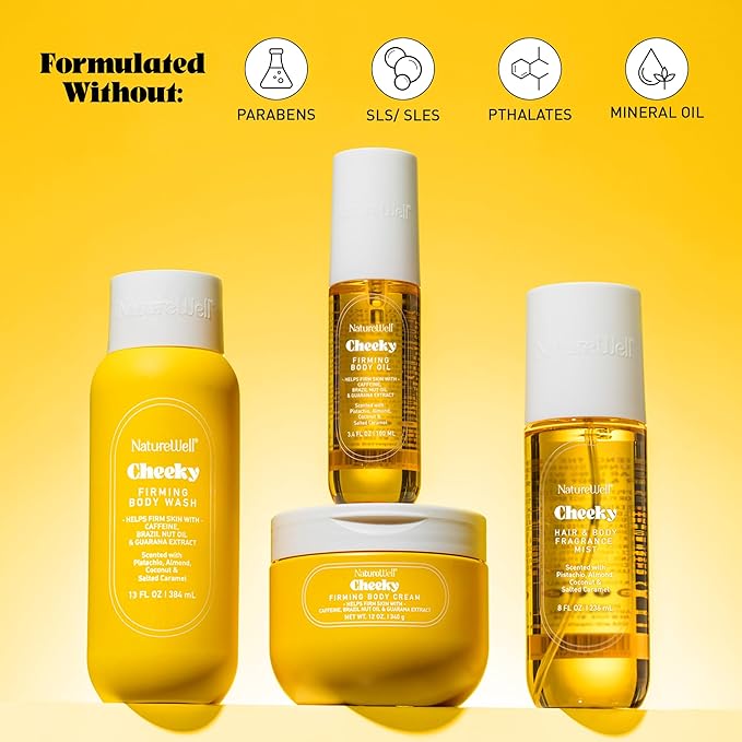 NATURE WELL Cheeky Firming & Moisturizing Body Cream, Lightweight & Quick-Absorbing Formula to Help Visibly Firm & Smooth Skin, Scented with Pistachio, Almond, Coconut, & Salted Caramel,12 Oz